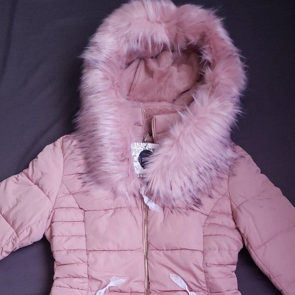 Pink Winter Coat Faux Hoodie